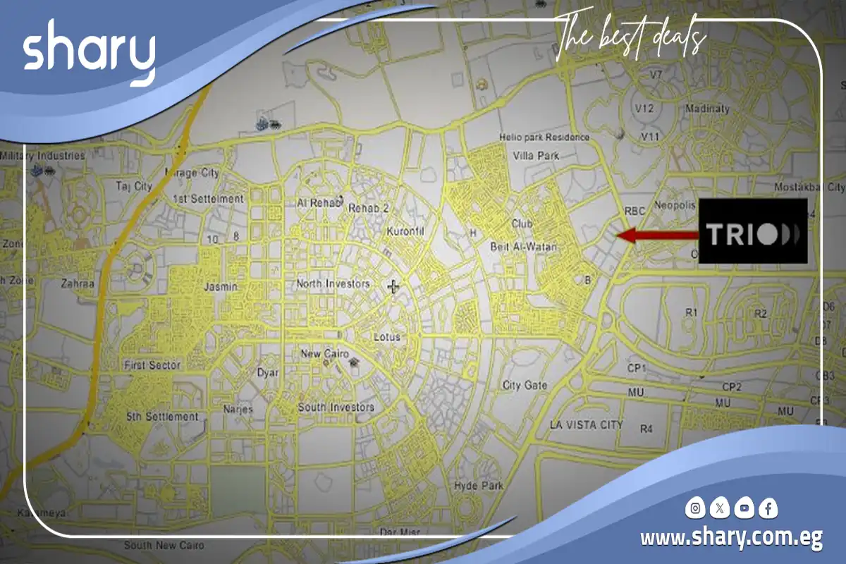 كمبوند تريو جاردنز التجمع الخامس Trio Gardens Compound 2026 6 موقع كمبوند تريو جاردنز التجمع الخامس