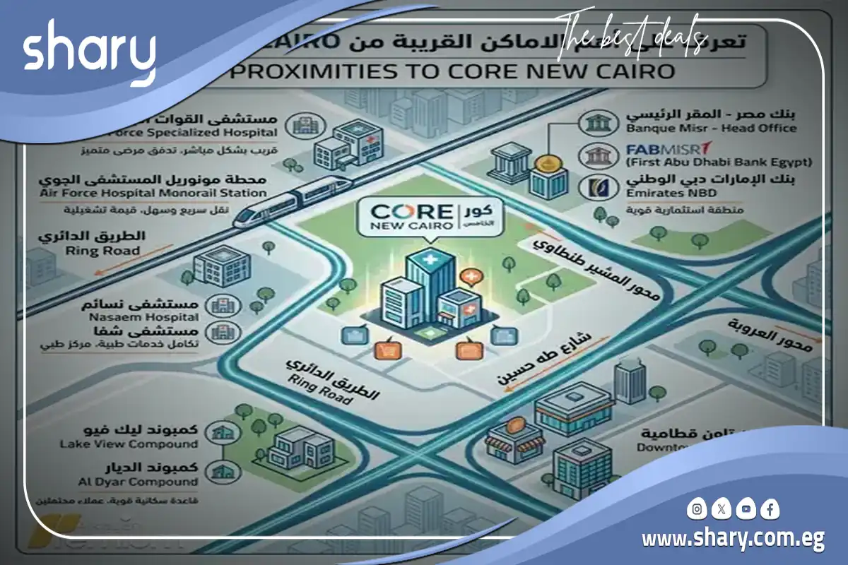 مشروع كور الطبي التجمع الخامس Core Mall New Cairo شركة اون 8 موقع مول كور الطبي التجمع الخامس