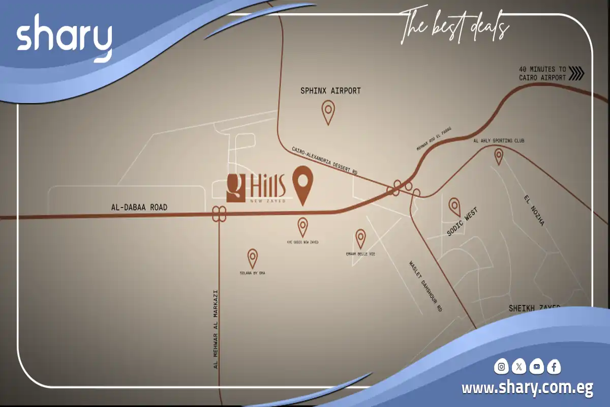 كمبوند كيو هيلز زايد الجديدة Q Hills Compound New Zayed شركة كيو للتطوير العقاري 6 موقع كمبوند كيو هيلز الشيخ زايد